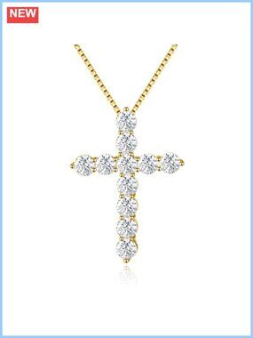 Moissanite Cross Necklace 18k White Gold Plated Sterling Silver 18+3"